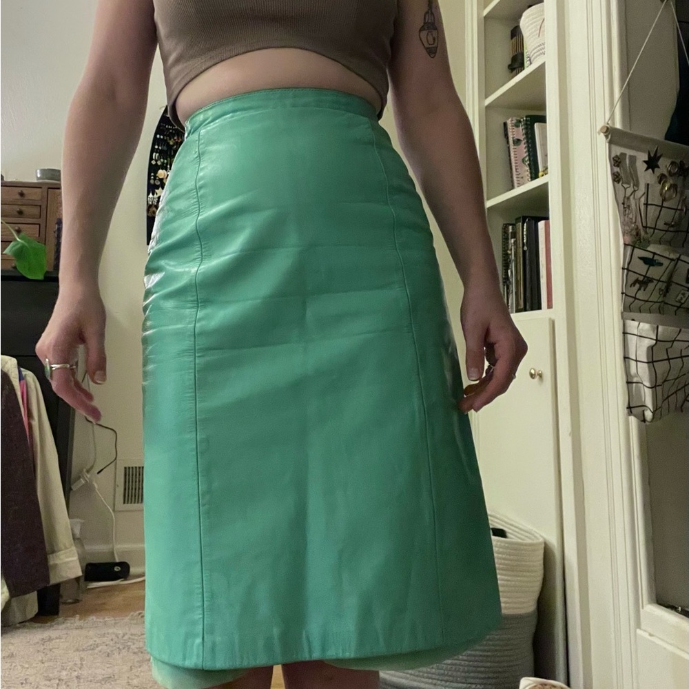 Wilson Leather A-Line Skirt in Teal Green